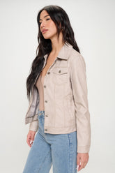 Button Down Cargo Vegan Leather Shacket Coalition LA Cream S